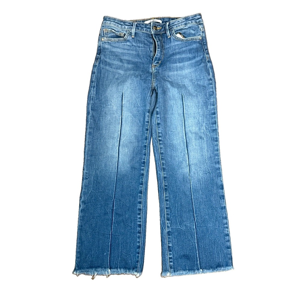 Sam Edelman Chelsea Jeans 27 Wide Leg Crop Pintuck Raw Hem Medium Wash